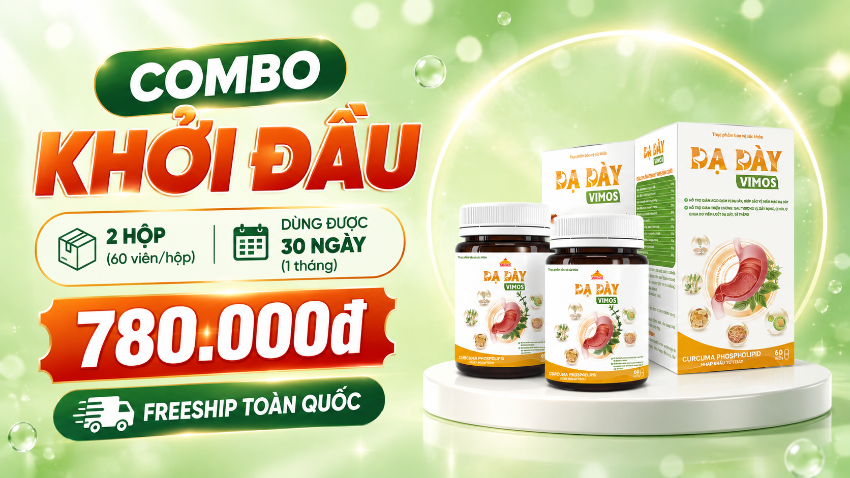 Combo Khởi Đầu — 2 hộp, 780.000đ, dùng được 30 ngày, freeship toàn quốc